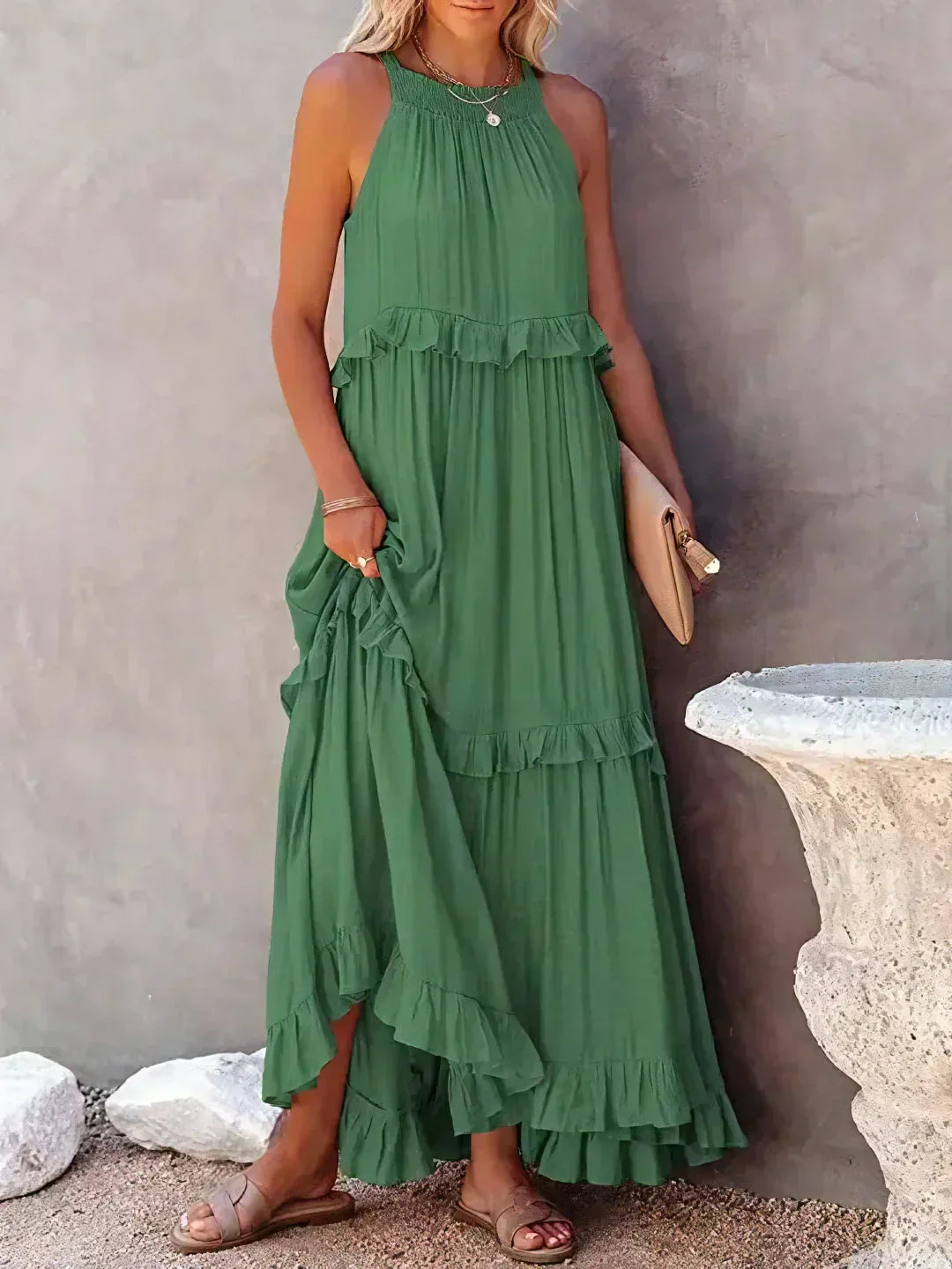 Amelia™ - Halter Ruffle Maxi Dress