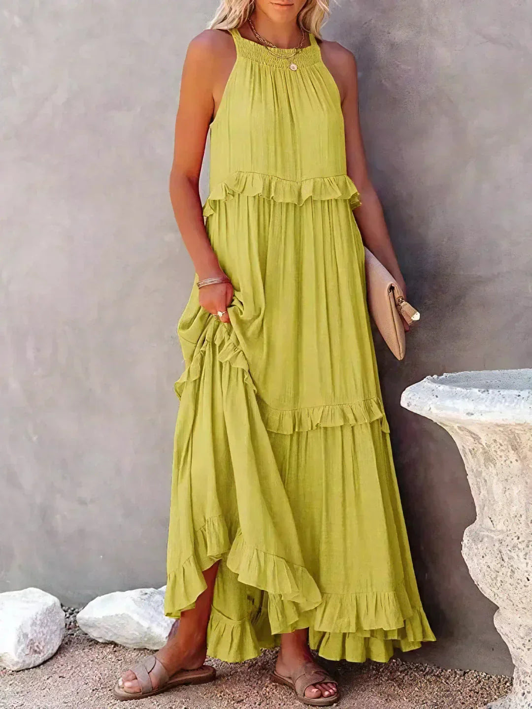 Amelia™ - Halter Ruffle Maxi Dress