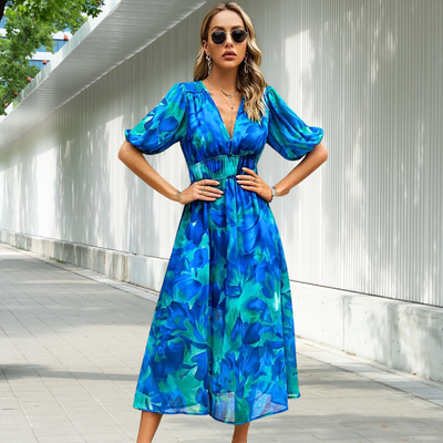 LUNA | TIMELESS MIDI DRESS WITH PUFF SLEEVES