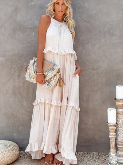 Amelia™ - Halter Ruffle Maxi Dress