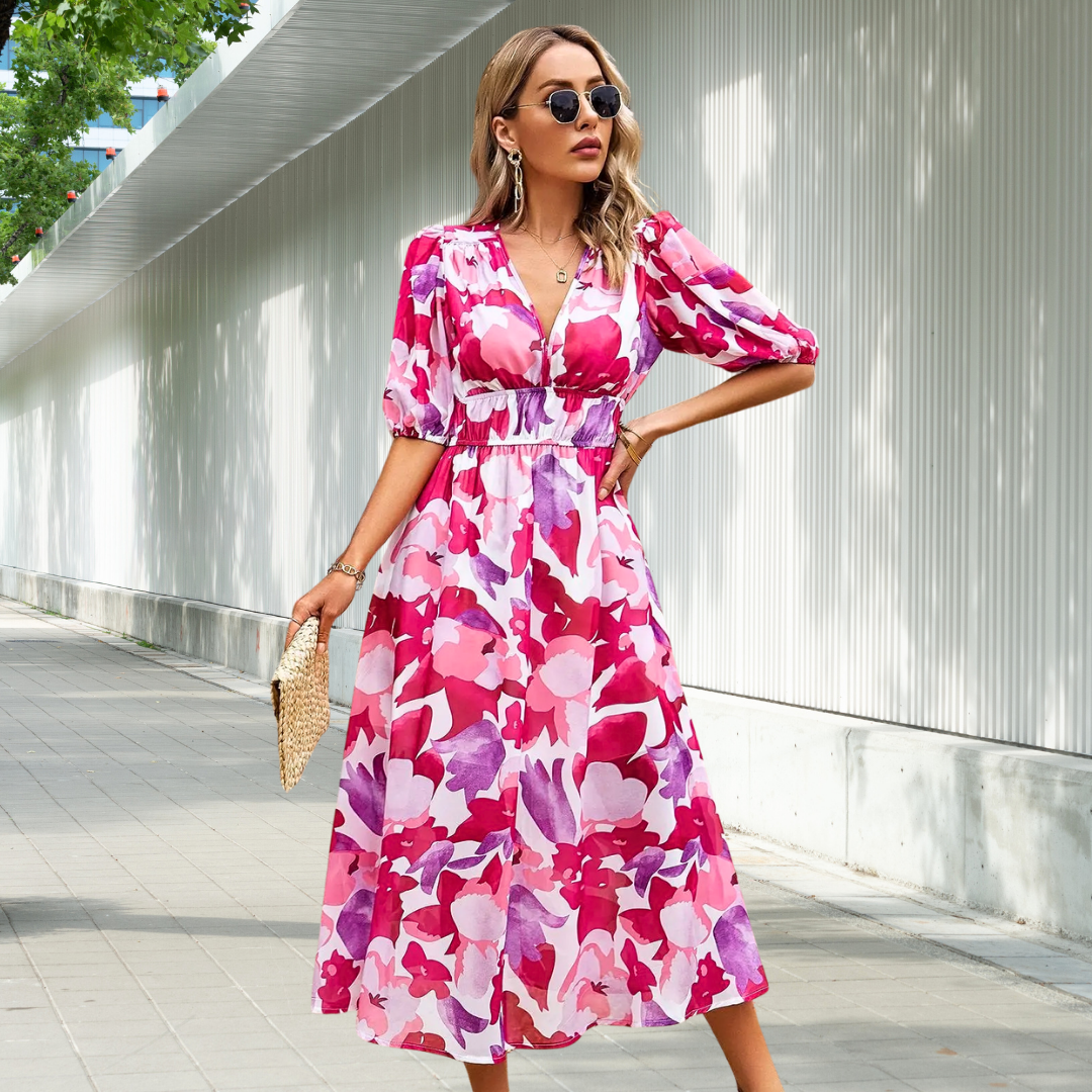 LUNA | TIMELESS MIDI DRESS WITH PUFF SLEEVES