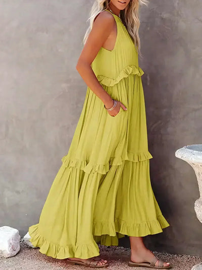 Amelia™ - Halter Ruffle Maxi Dress