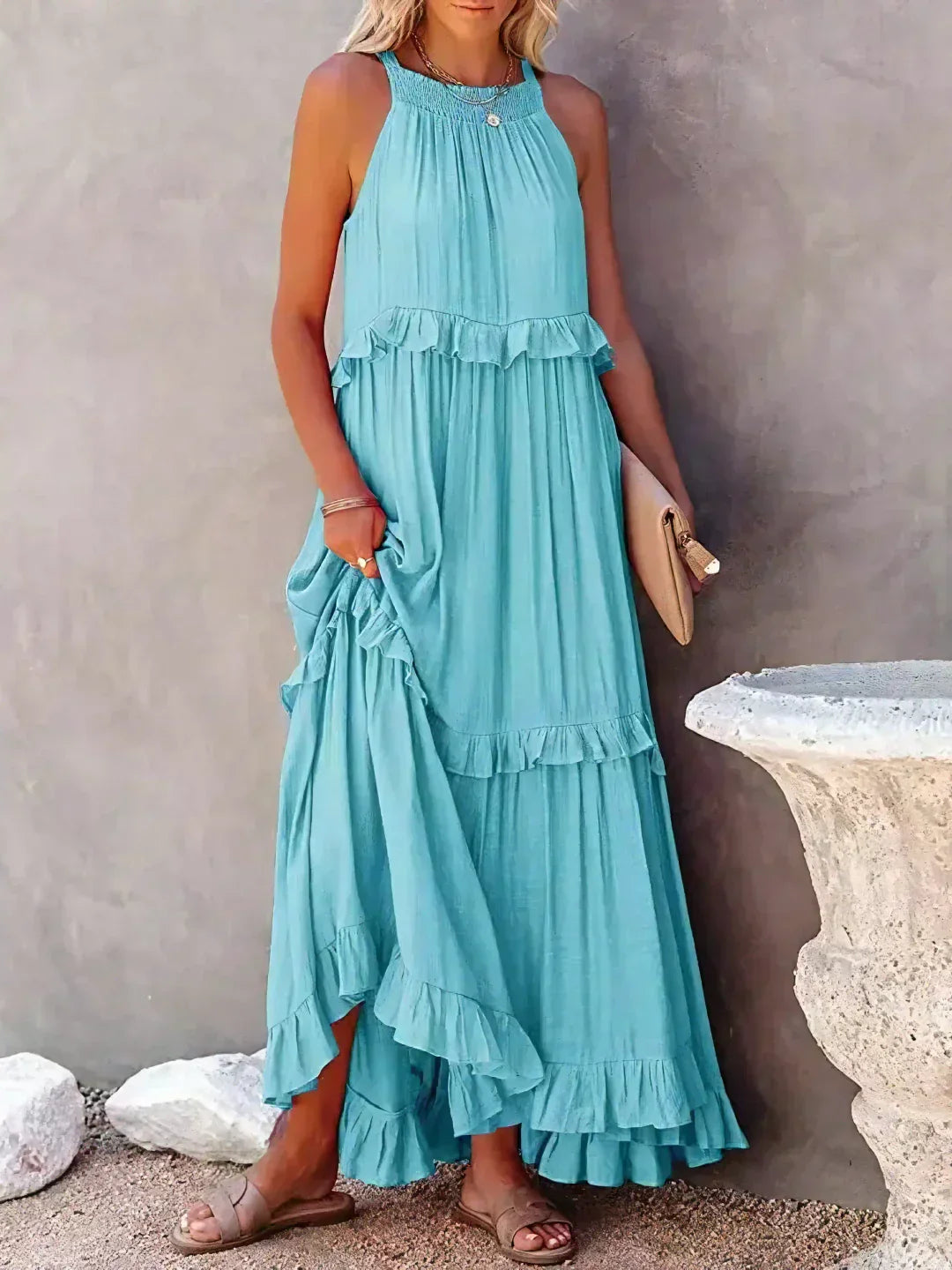 Amelia™ - Halter Ruffle Maxi Dress
