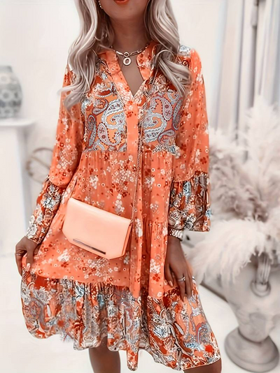Ashley™ | PRINTED BELLY COVERING BOHO DRESS