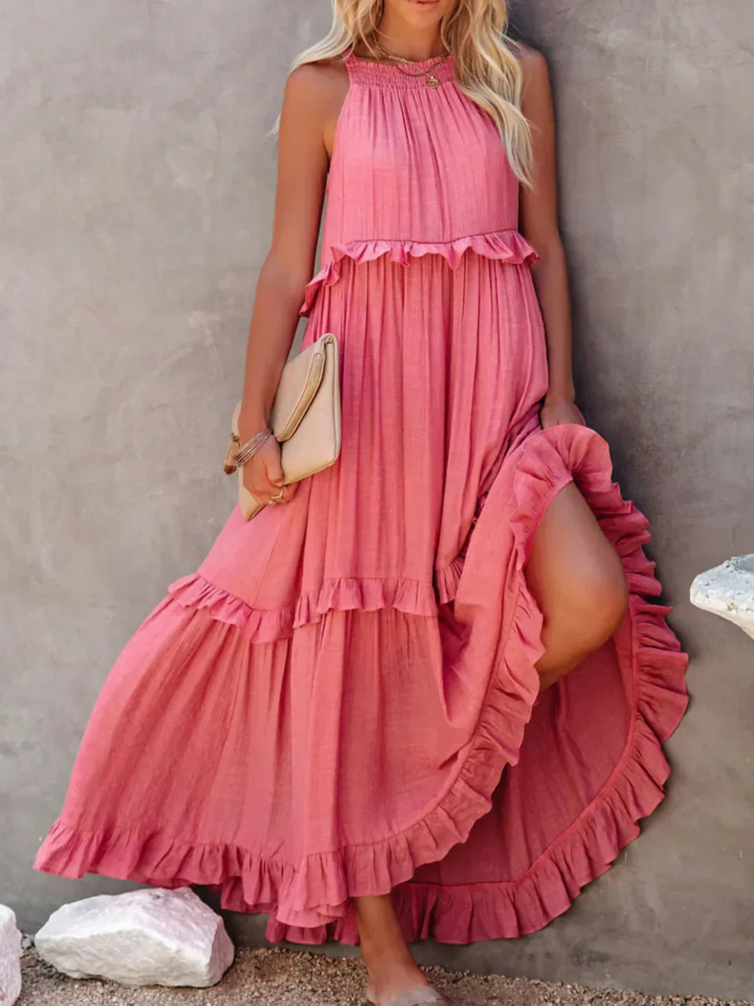 Amelia™ - Halter Ruffle Maxi Dress