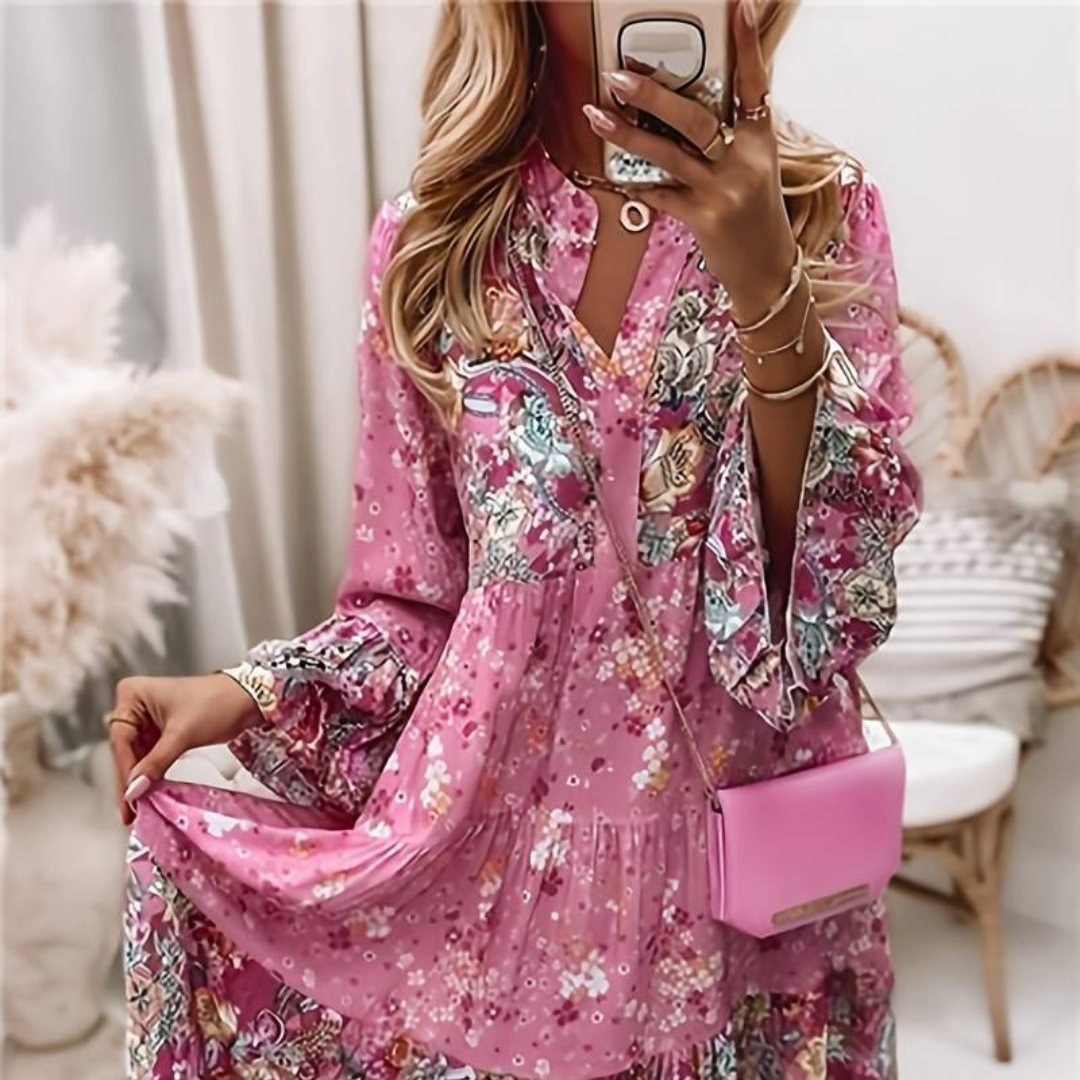 Ashley™ | PRINTED BELLY COVERING BOHO DRESS