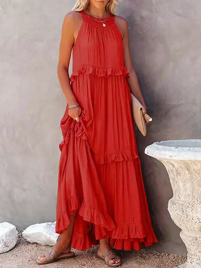 Amelia™ - Halter Ruffle Maxi Dress